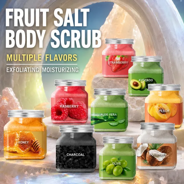Fruit Salt Body Scrub Multiple Flavors Natural Exfoliating Moisturizing