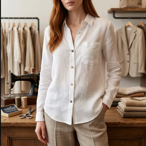 Women’s 100% Linen Shirt – Italian Style Business Casual Workwear